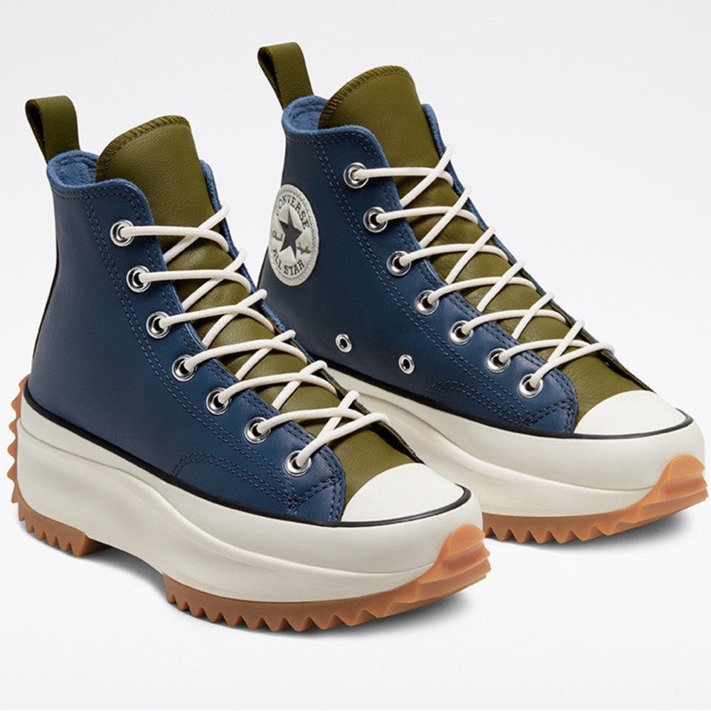 Converse Run Star Hike Leather Navy/Dark Moss Size 8 Platform